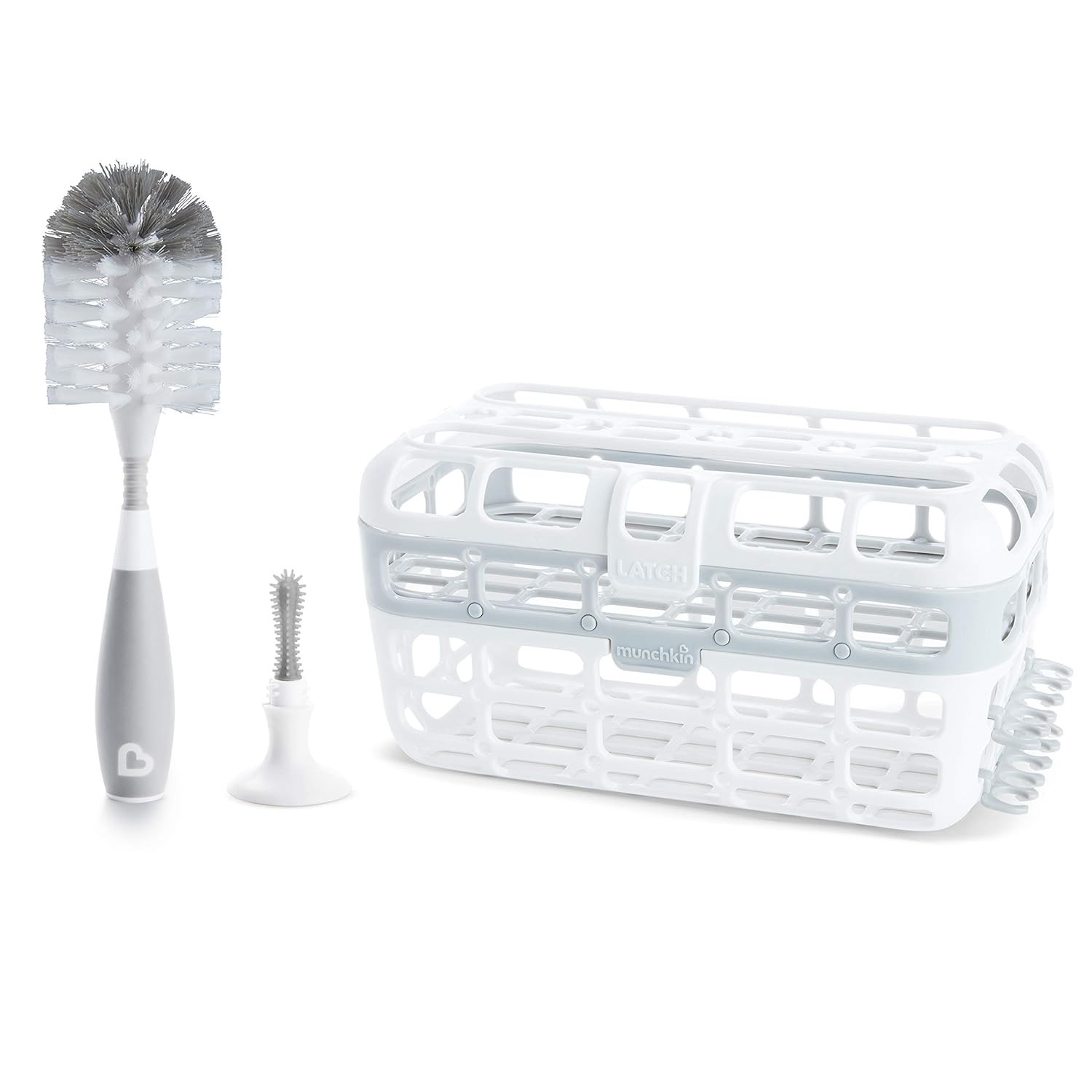 Munchkin® Conjunto de Limpeza para Mamadeiras e Pequenas Peças - Cesta de Lava-Louças + Escova com Cerdas Macias