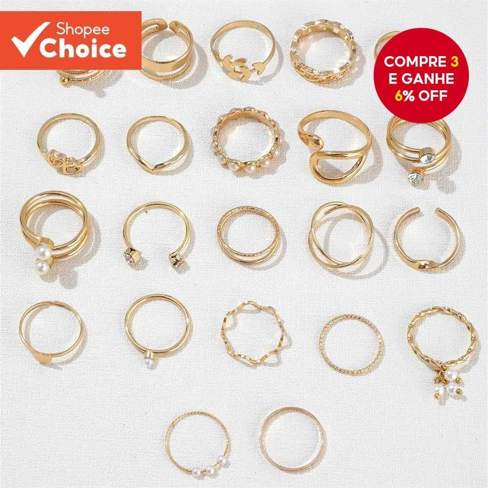 Conjunto de Anéis com Pérola e Design de Borboleta