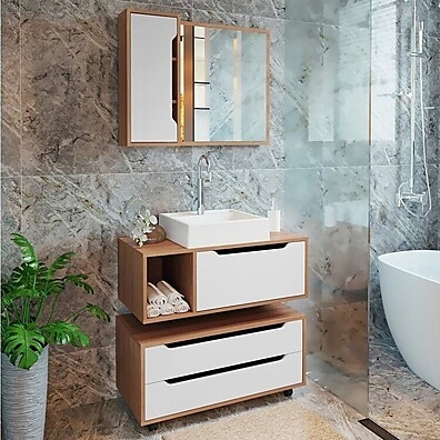 Conjunto de Banheiro com Gabinete Suspenso: Organize com Estilo!