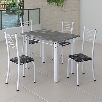 Conjunto de Jantar Mesa 100x60cm com 4 Cadeiras Branco/Preto