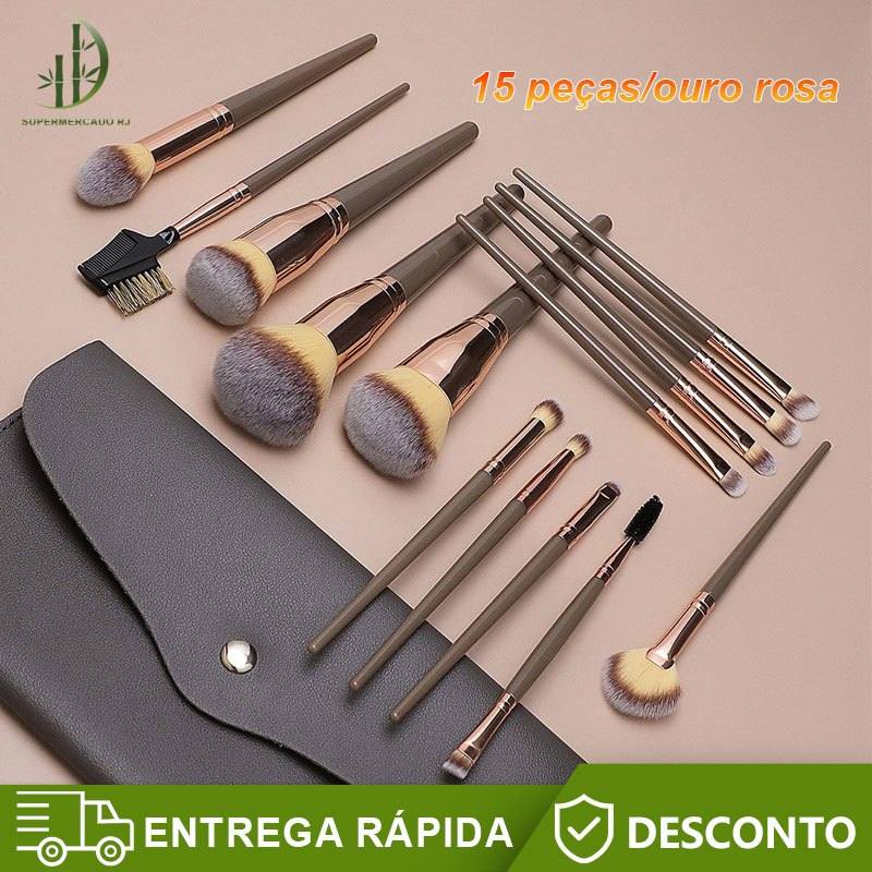 Conjunto de Pincéis Profissionais para Maquiagem Completa – 15 Peças