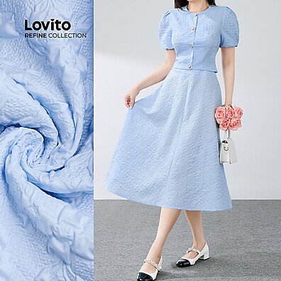 Conjunto de Saia Elegante Lovito: Azul e Sofisticado
