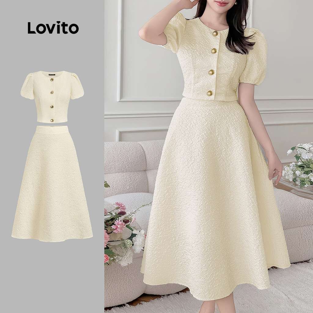 Conjunto de Saia Jacquard Lovito: Elegância Casual