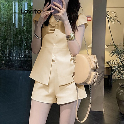 Conjunto de Shorts Plissado Lovito: Casual e Chic!