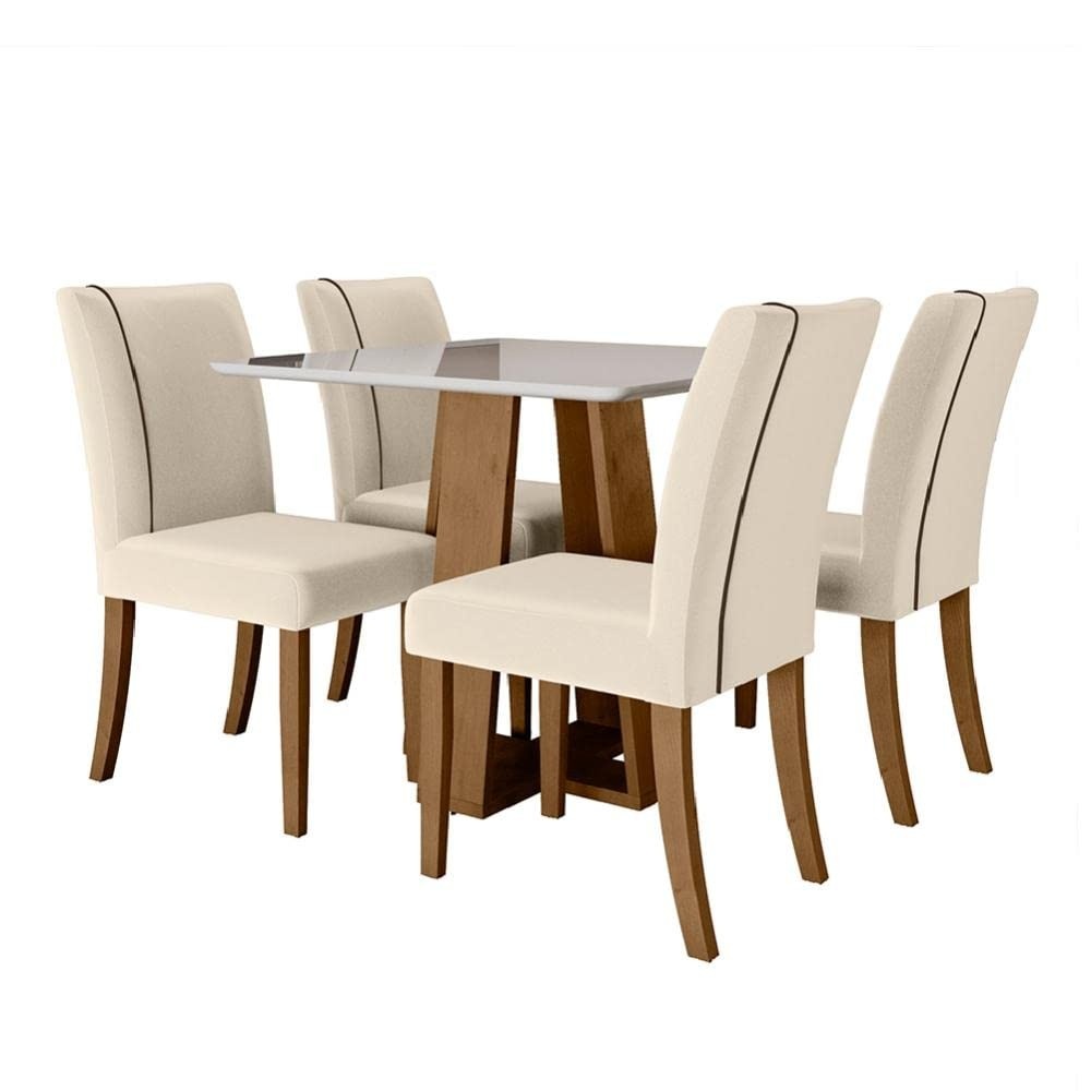 Conjunto de Mesa de Jantar Atenas com 4 Cadeiras Padua - Design Moderno em Carvalho e Bege | Dobuê