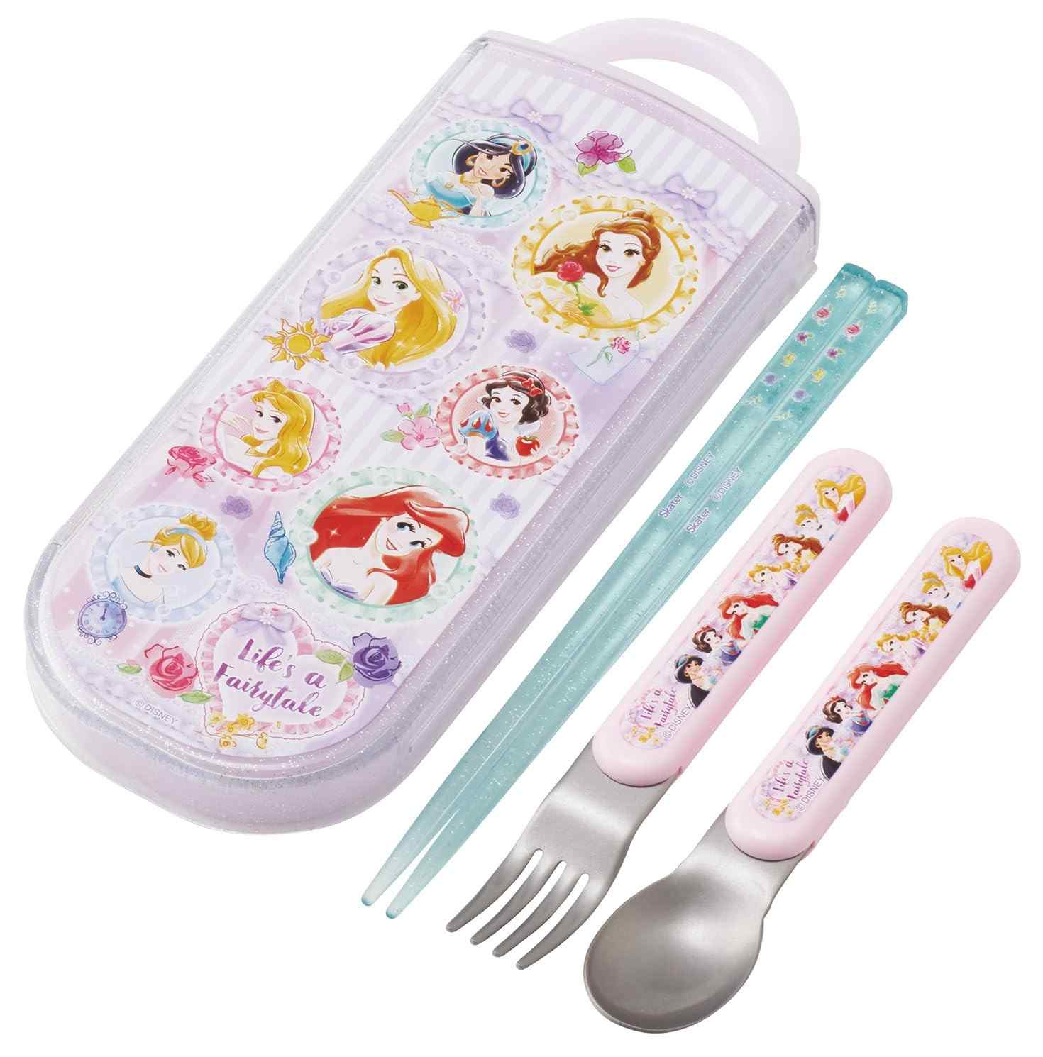 Conjunto Infantil Disney Princess - Pauzinhos, Colher e Garfo 6,5" para Meninas