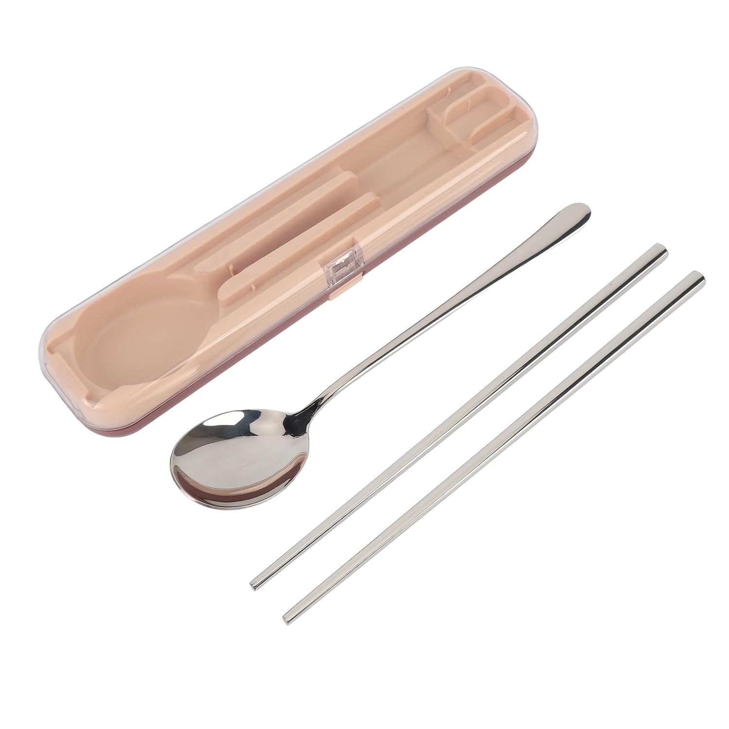 Conjunto de Palitos e Colher de Aço Inoxidável Portátil - Kit de Talheres para Viagem, Acampamento e Piquenique com Estojo