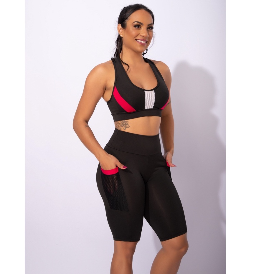 Conjunto Fitness: Bermuda e Top com Tela
