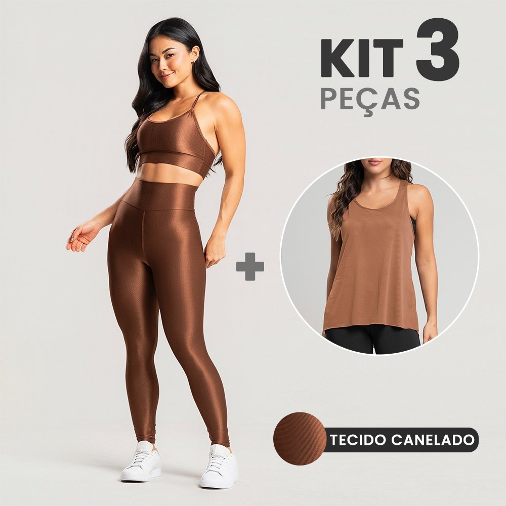 Conjunto Fitness Brilhoso: Top, Legging e Regata!