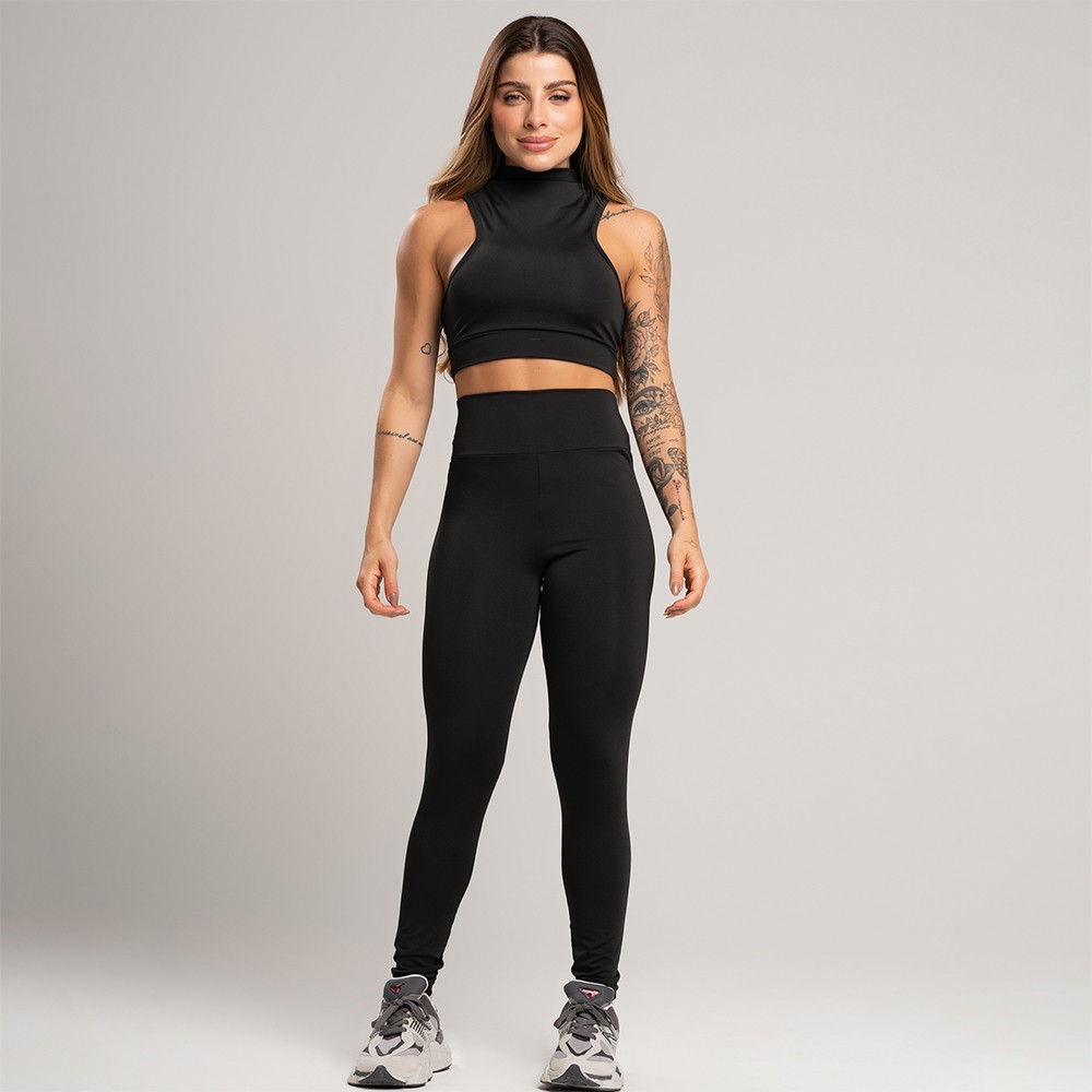 Conjunto Fitness: Top Cropped e Legging Academia