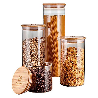 Conjunto Hermético Electrolux 4 Peças: Vidro + Tampa Bambu