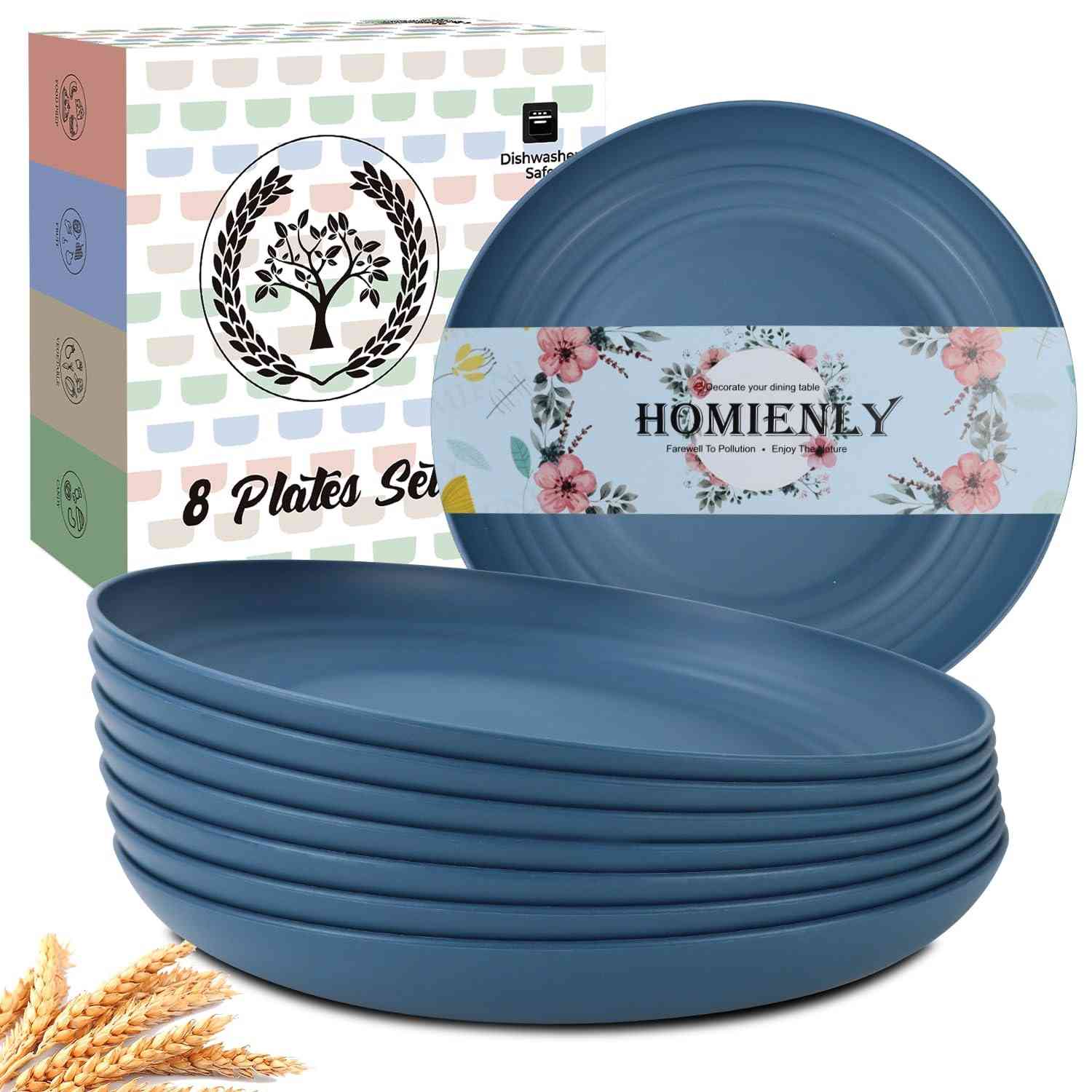 Conjunto de 8 Pratos de Palha de Trigo Homeinly 9" Azul - Alternativa Ecológica e Segura ao Plástico