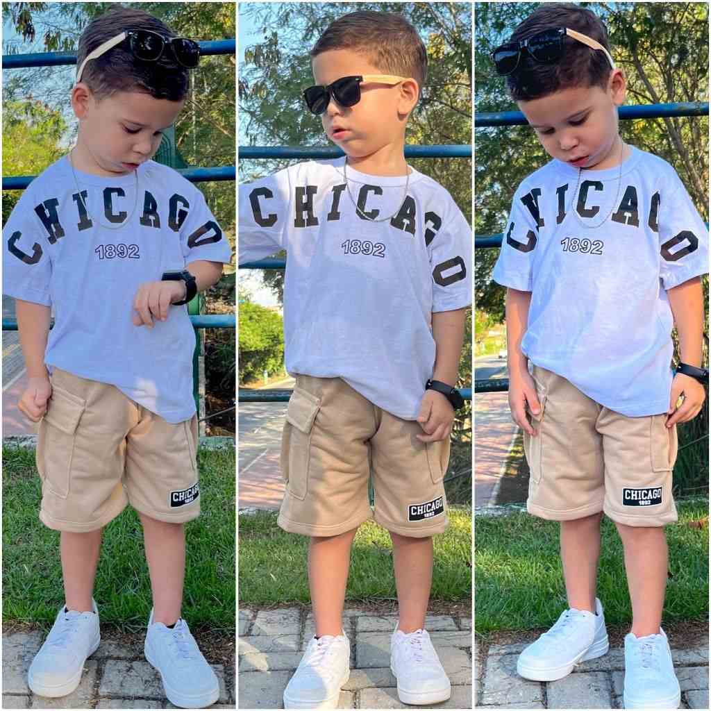 Conjunto Infantil Bermuda e Camisa de Verão para Menino