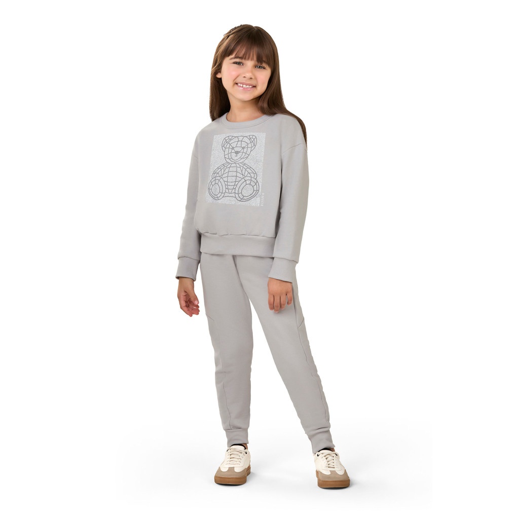 Conjunto Infantil Menina Moletom Urso Elian Cinza: Estilo e Conforto para o Inverno