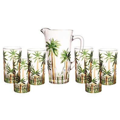 Conjunto Jarra com 6 Copos de Cristal Palm Tree – Estilo Tropical na Sua Mesa
