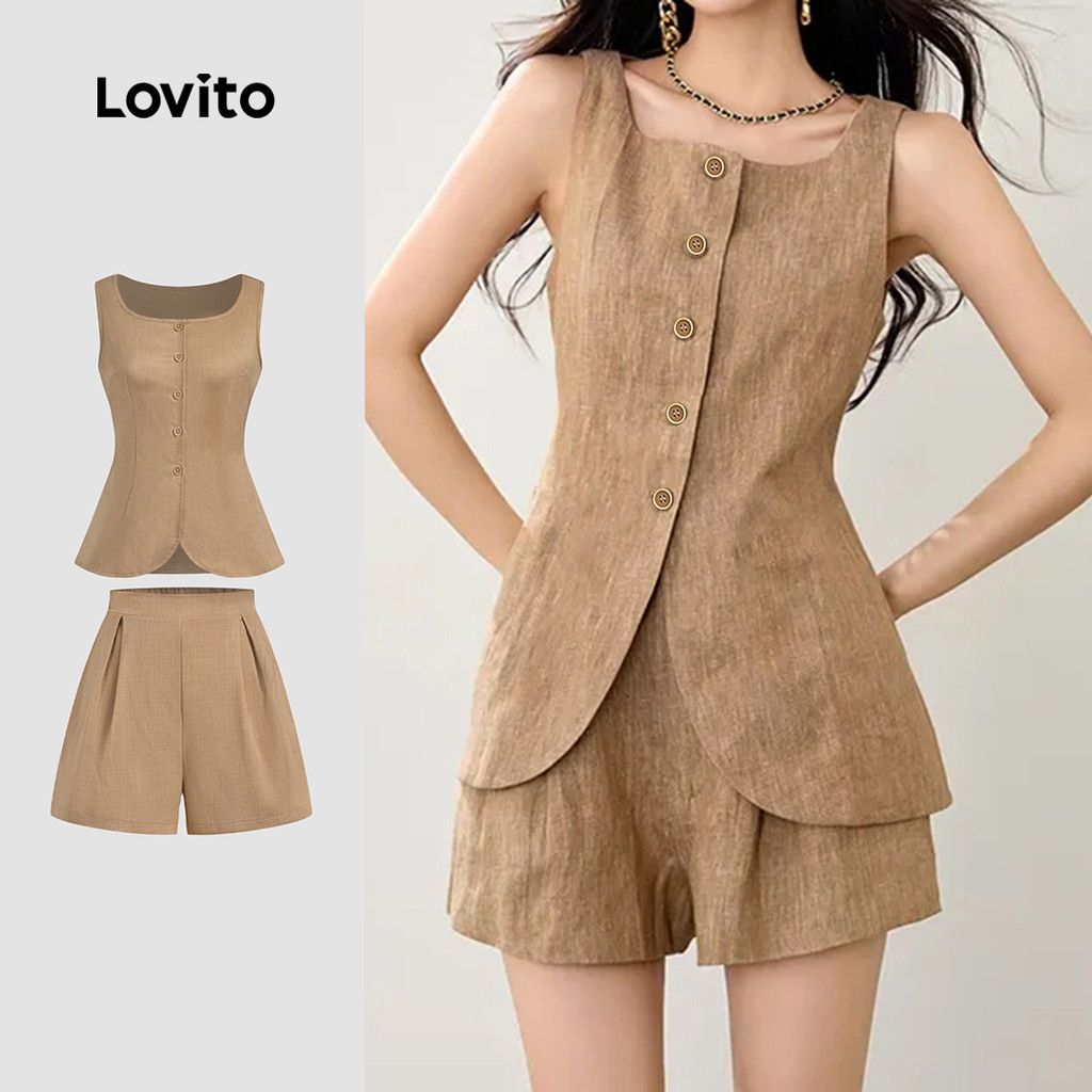 Conjunto Lovito Cáqui: Shorts e Blusa para o Verão