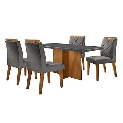 Conjunto Mesa de Jantar com Tampo de Vidro e 4 Cadeiras Ane e Bélgica