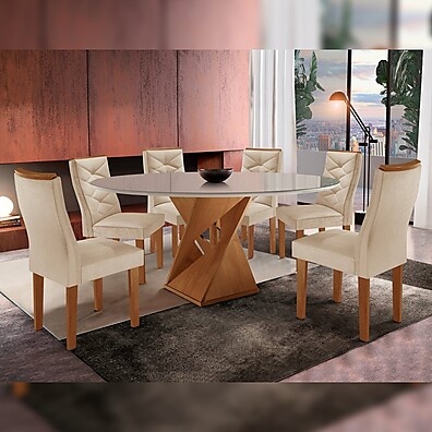 Conjunto Mesa Redonda com 6 Cadeiras Barcelona Yescasa