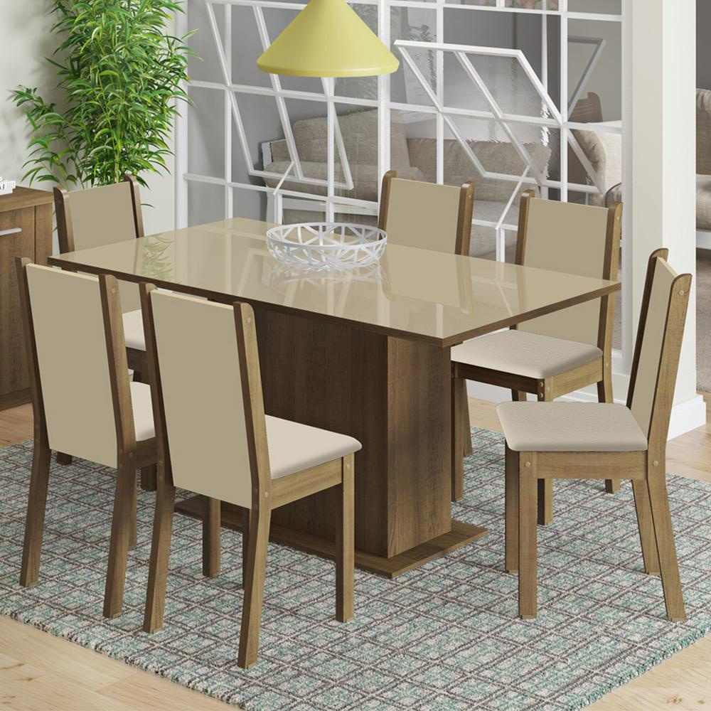 Conjunto Moscou Plus Madesa: Mesa de Vidro com 6 Cadeiras Rustic/Crema