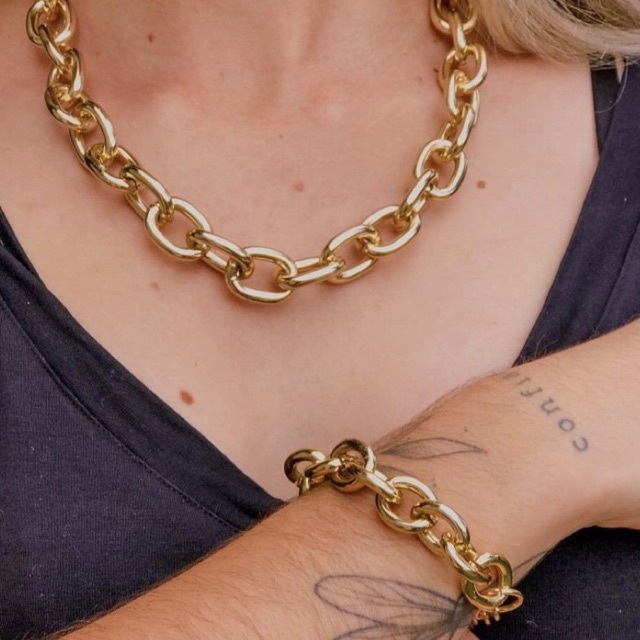 Conjunto Ouro 18k: Colar + Pulseira Antialérgico