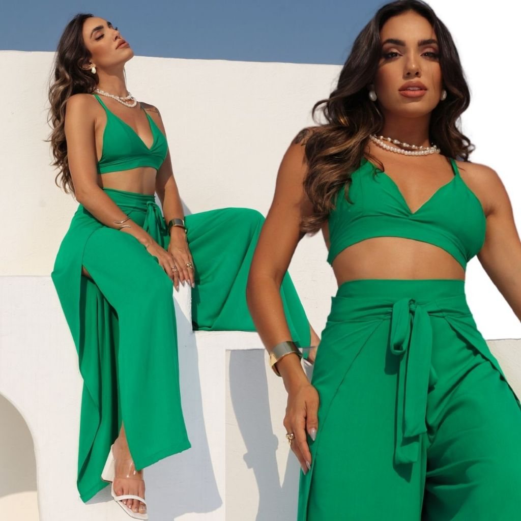 Conjunto Pantalona Envelope + Cropped Sutiã: Estilo e Conforto em Um Só Look