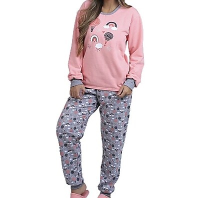 Conjunto Pijama Juvenil Moletom Feminino Manga Longa 10 a 16