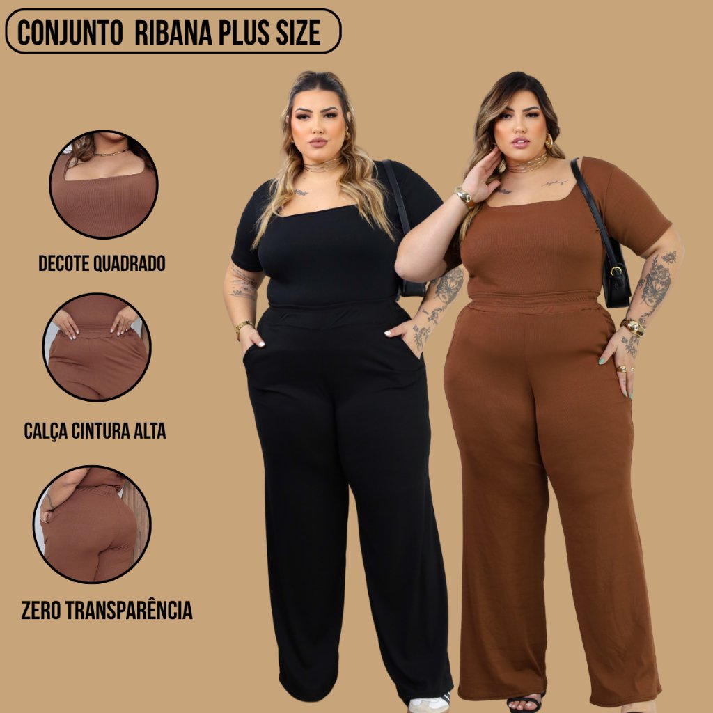 Conjunto Plus Size Elegante: Pantalona + Blusa Decote