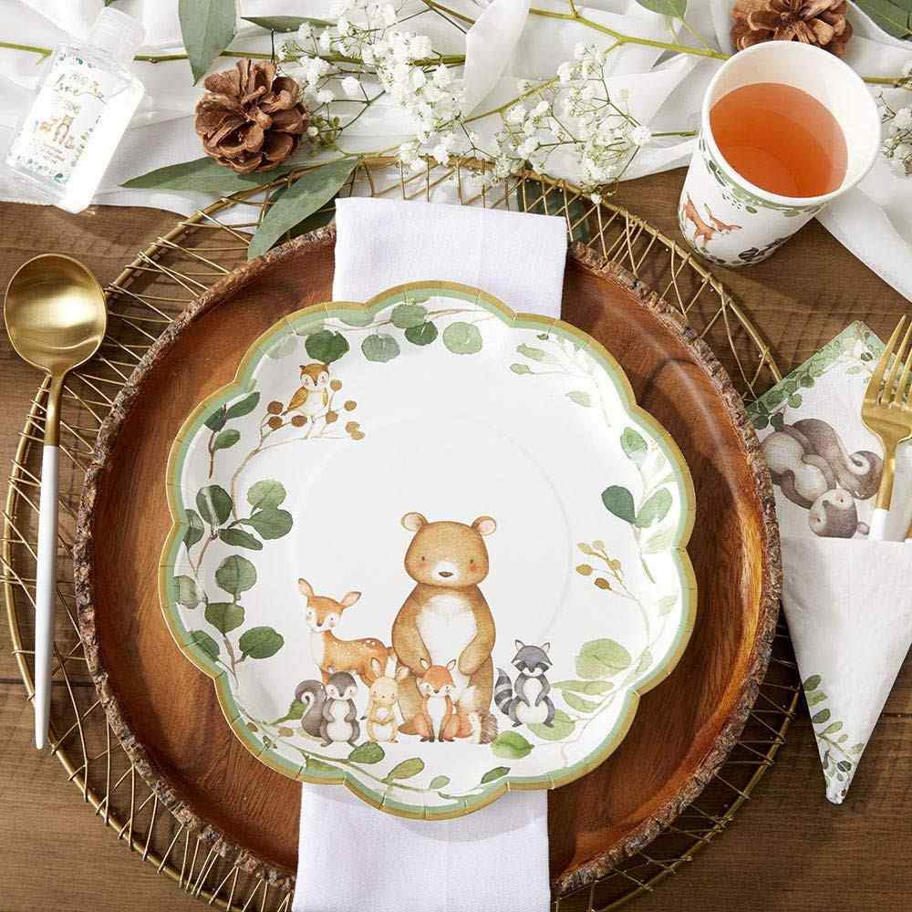 Pratos Decorativos Woodland Baby 9 Polegadas - Conjunto Premium de 16 Peças em Papel Resistente