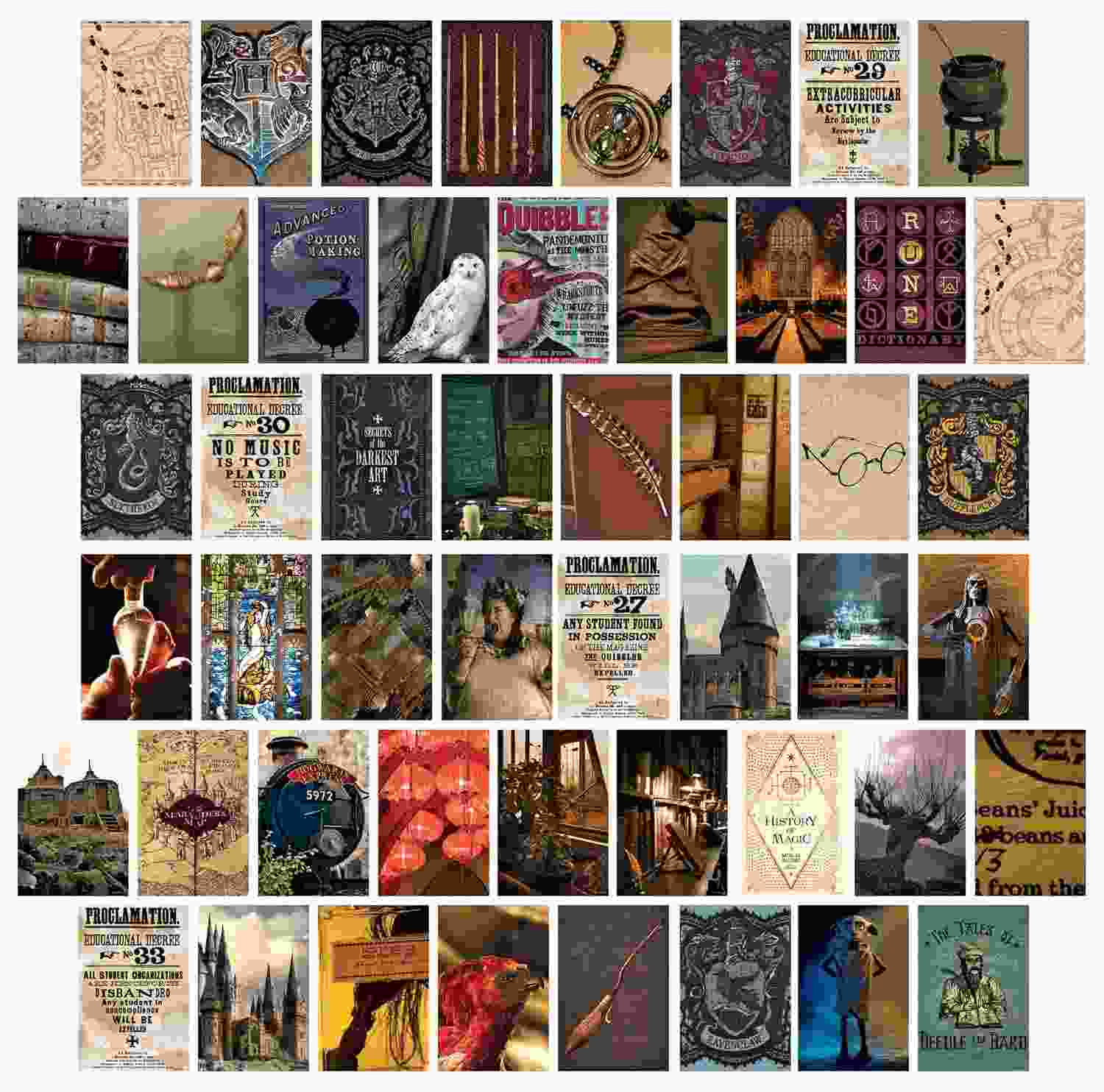 Conjunto de 50 Cartões de Arte Harry Potter Hogwarts - 10x15cm - Oficialmente Licenciado