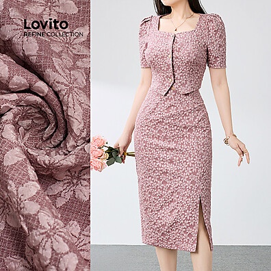 Conjunto Saia Elegante Jacquard com Botões Frontais - Lovito Refine