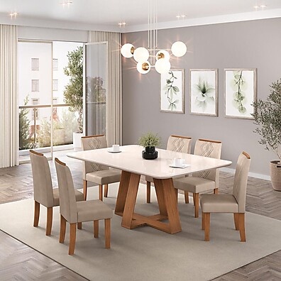 Conjunto Sala de Jantar 6 Cadeiras Kiara + Ayla Creme