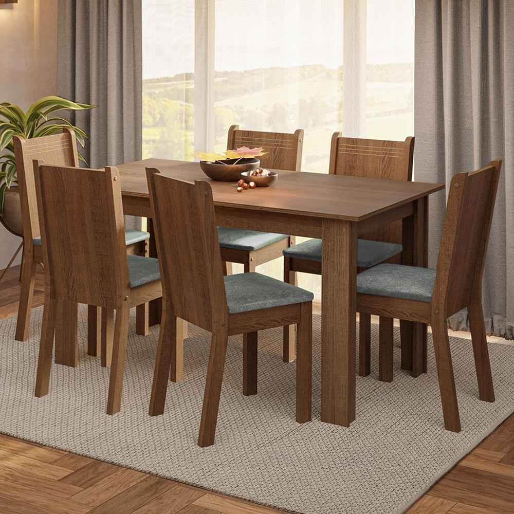 Conjunto Sala de Jantar com Mesa de Madeira e 6 Cadeiras Rustic/Silver Analu Madesa