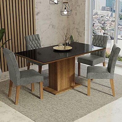 Conjunto Sala de Jantar com Mesa de Vidro e 4 Cadeiras – Marilia Madesa