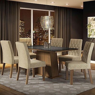 Conjunto Sala de Jantar com Mesa de Vidro e 6 Cadeiras Stéfani