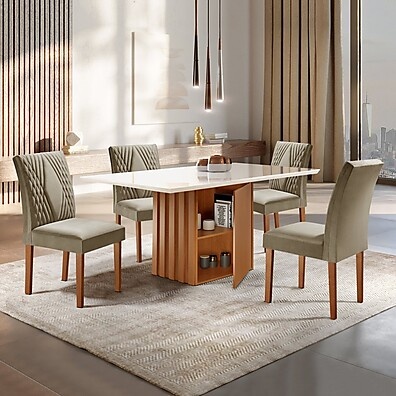 Conjunto Sala de Jantar Elis com Mesa Slim Vidro 120x90cm e 4 Cadeiras Estofadas
