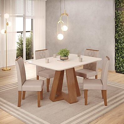 Conjunto Sala de Jantar Kiara com 4 Cadeiras Ayla Creme