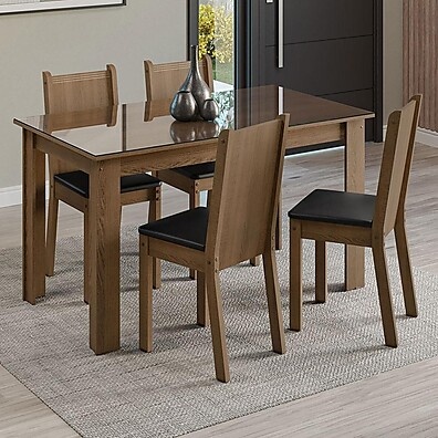 Conjunto Sala de Jantar Kiara com Mesa de Vidro e 4 Cadeiras