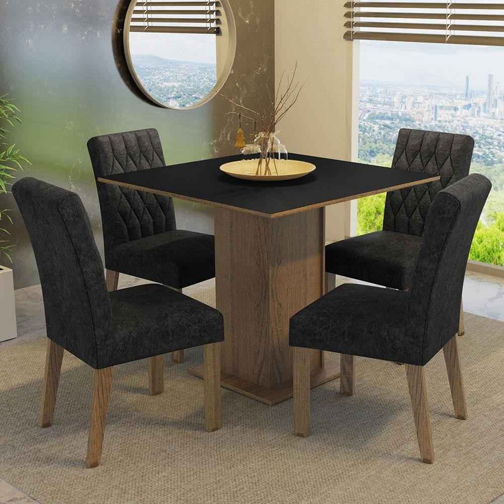 Conjunto Sala de Jantar Livia Madesa: Mesa e 4 Cadeiras com Estofamento