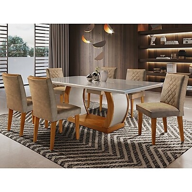 Conjunto Sala de Jantar Luanda com 6 Cadeiras e Mesa 180x80cm