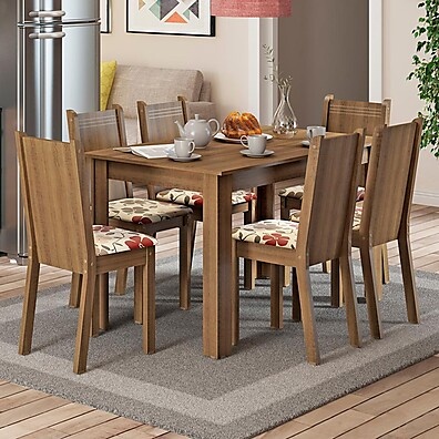Conjunto Sala de Jantar Madesa Maris com 6 Cadeiras – Rustic/Hibiscos