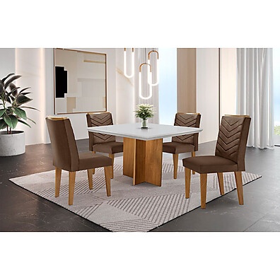 Conjunto Sala de Jantar Olímpia 90cm + 4 Cadeiras Liz Moderna