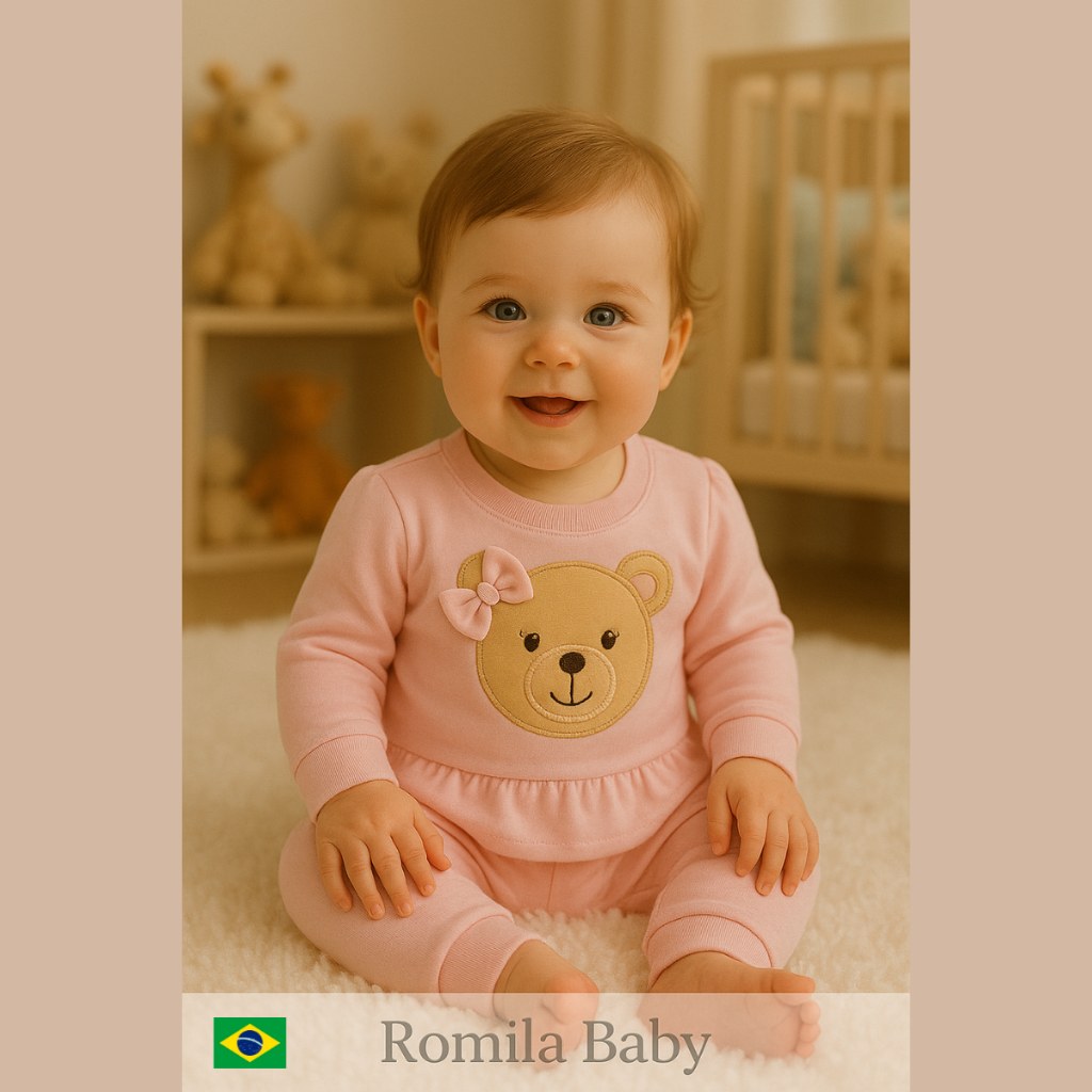Conjunto Suedine Algodão Menina Bordado e Babado