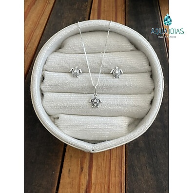 Conjunto Tartaruga Prata 925: Elegância Bali