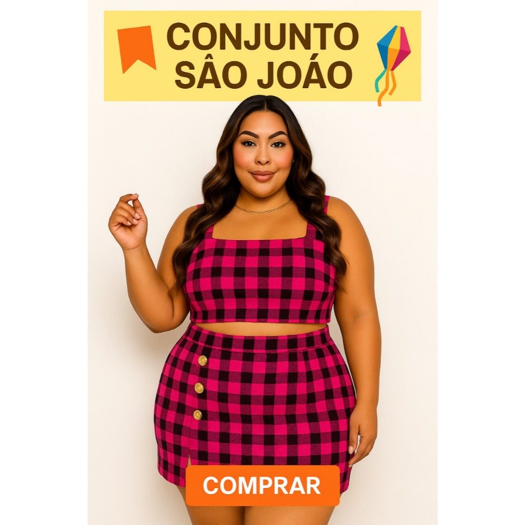 Conjunto Xadrez Suede Feminino para São João – Elegância e Conforto