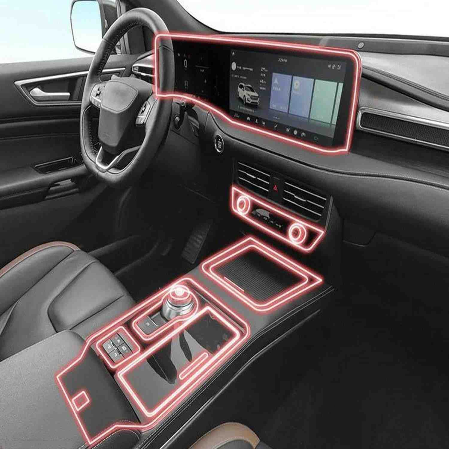 Película Protetora TPU Transparente PACSCI para Console Central e Painel de Navegação Ford Edge 2019-2023