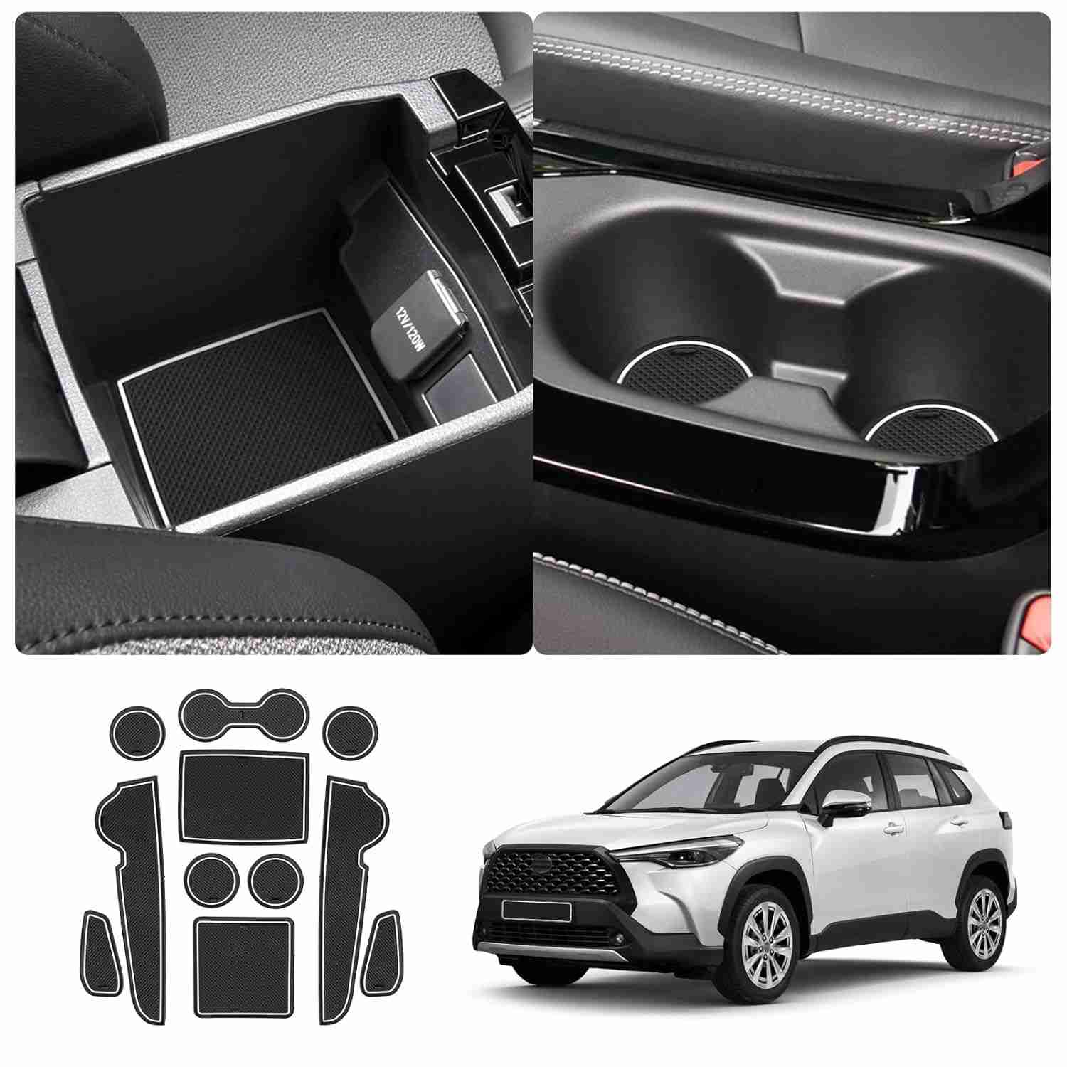 Kit Completo Forro Console Central e Porta-Copos Antiderrapante Toyota Corolla Cross 2022-2024