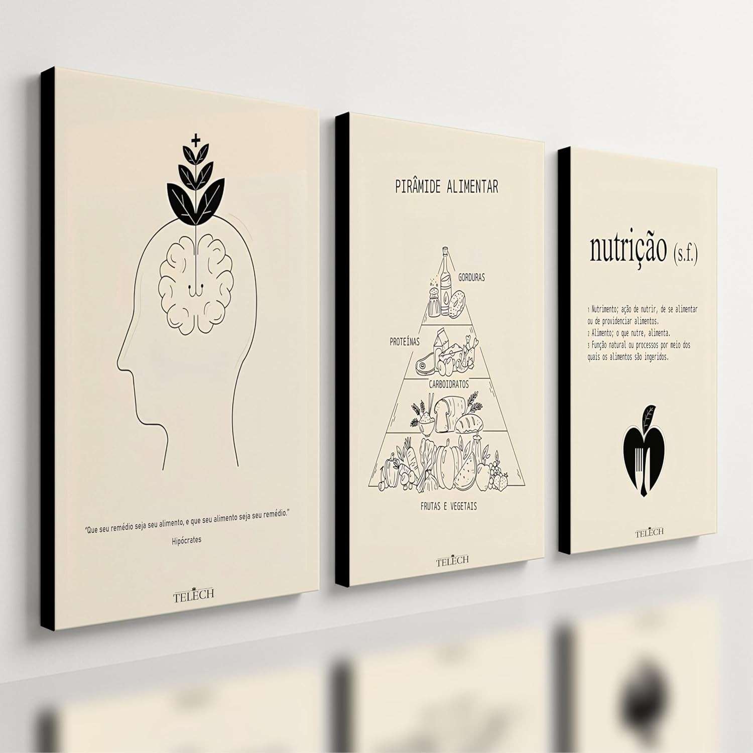 Kit 3 Quadros Decorativos Nutrição - Design Profissional para Consultórios de Nutricionistas