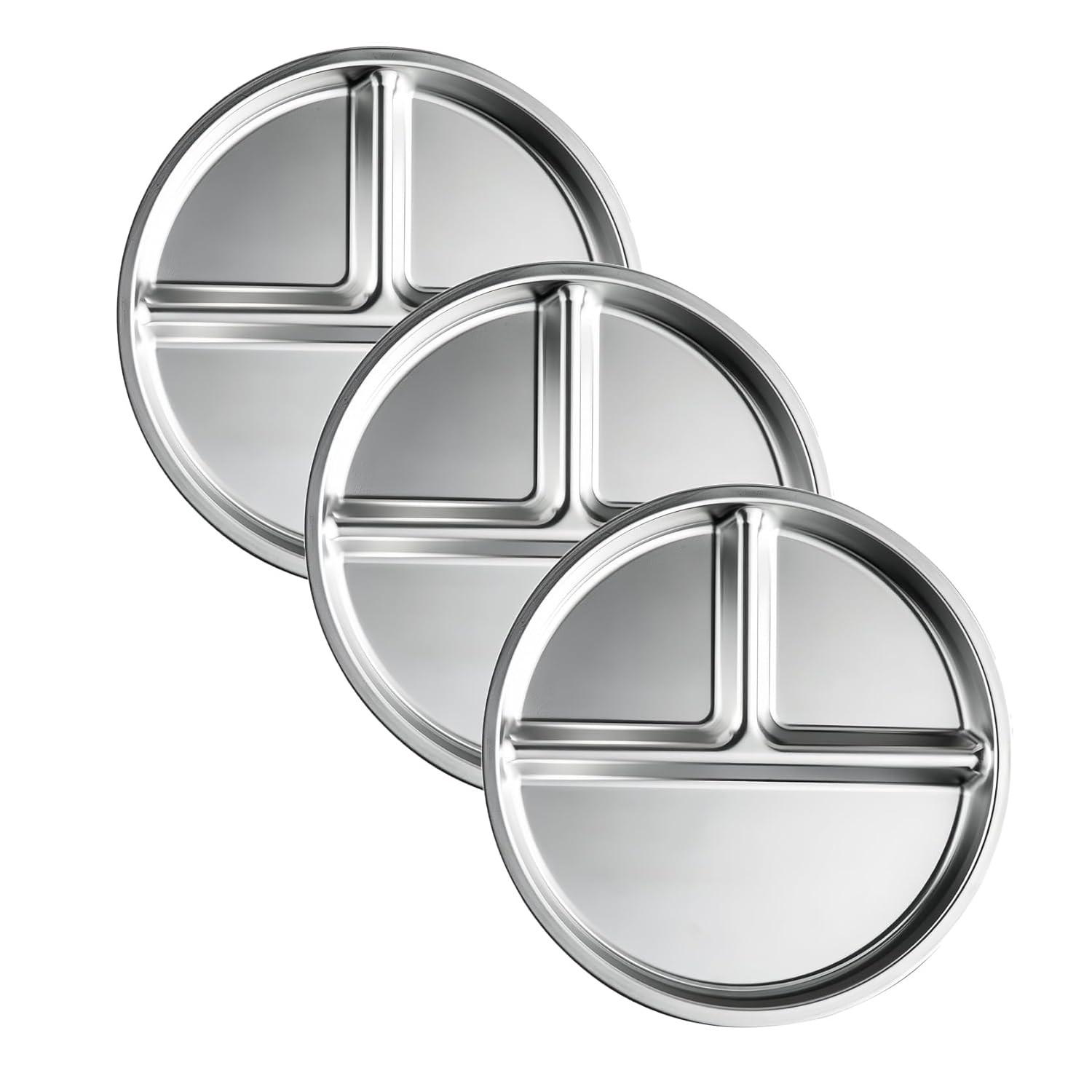 Pratos Infantil Aço Inox 3 Compartimentos 23cm - Controle de Porção Seguro e Saudável
