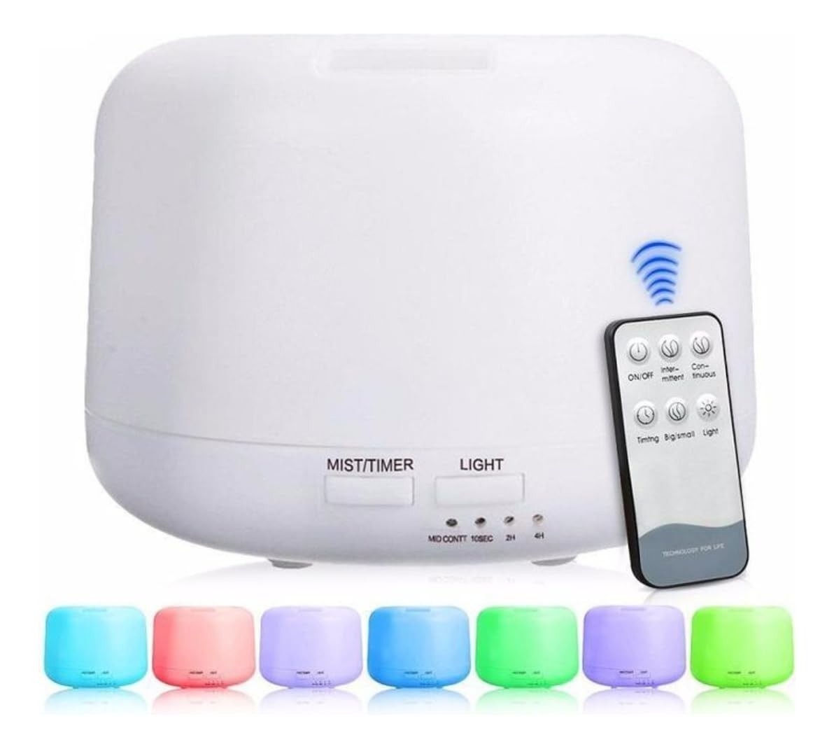 Difusor de Aromas Elétrico 500ml com LED 7 Cores, Controle Remoto, Umidificador e Purificador de Ar com Desligamento Automático