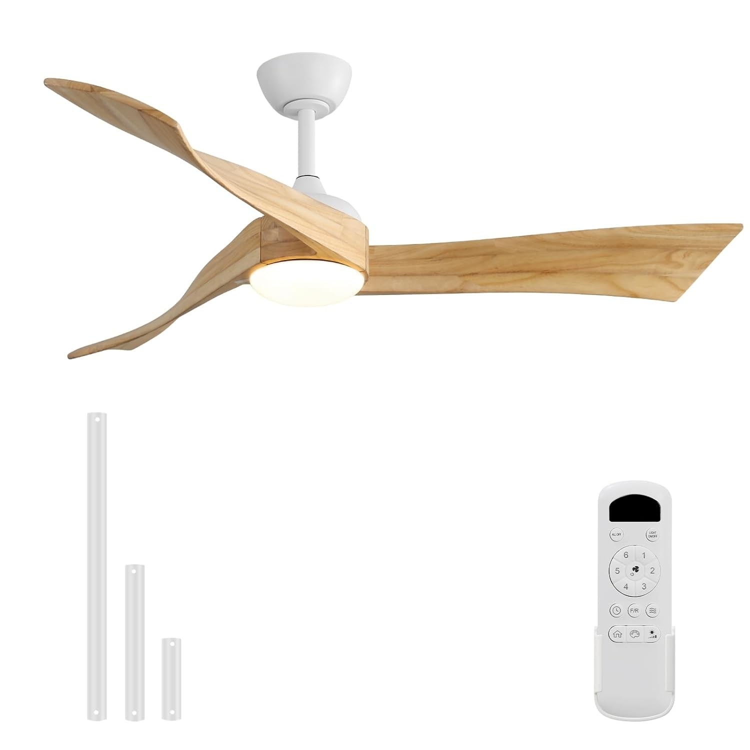 Ventilador de Teto Sofucor 52" com Luz LED e Controle Remoto - 3 Lâminas Madeira Maciça